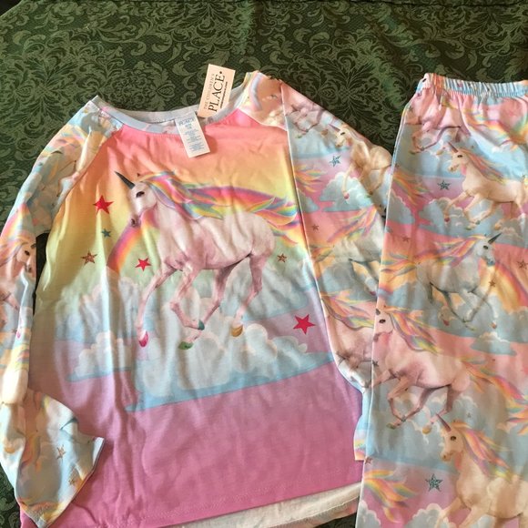 The Children's Place Other - nwt tcp rainbow unicorn  2pc pajamas set girls 7 8